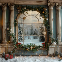 Avezano Christmas Window Decoration Photography Backdrop Scene  Room Set