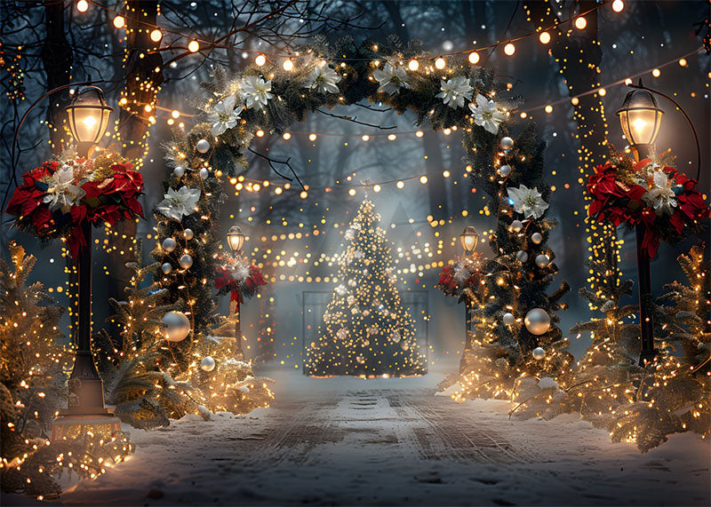 Avezano Christmas Path Lights and Garland Arches Photography Backdrop