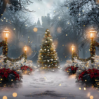 Avezano Snow Christmas Tree and lights Photography Backdrop Scene  Room Set