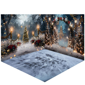 Avezano Snow Christmas Tree and lights Photography Backdrop Scene  Room Set