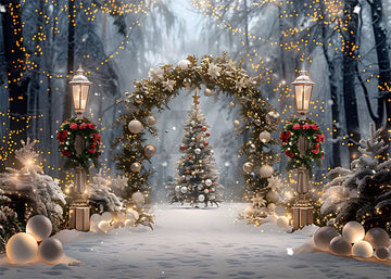 Avezano Christmas Tree and Wreath Decorations in the Snow Photography Backdrop