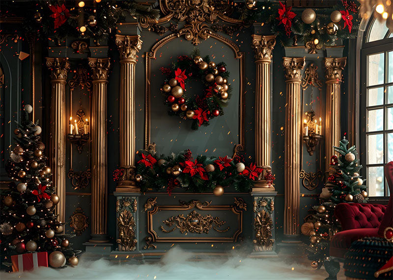 Avezano Christmas Tree Room Garland Photography Backdrop