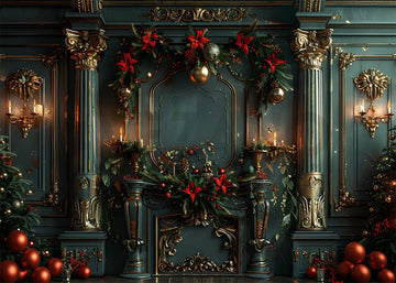 Avezano Christmas Tree Green Room Mantelpiece Photography Backdrop