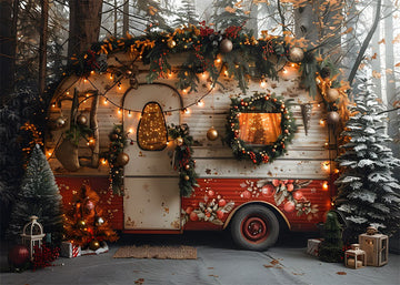 Avezano Vintage Travel Caravan with Christmas Decorations Photography Backdrop