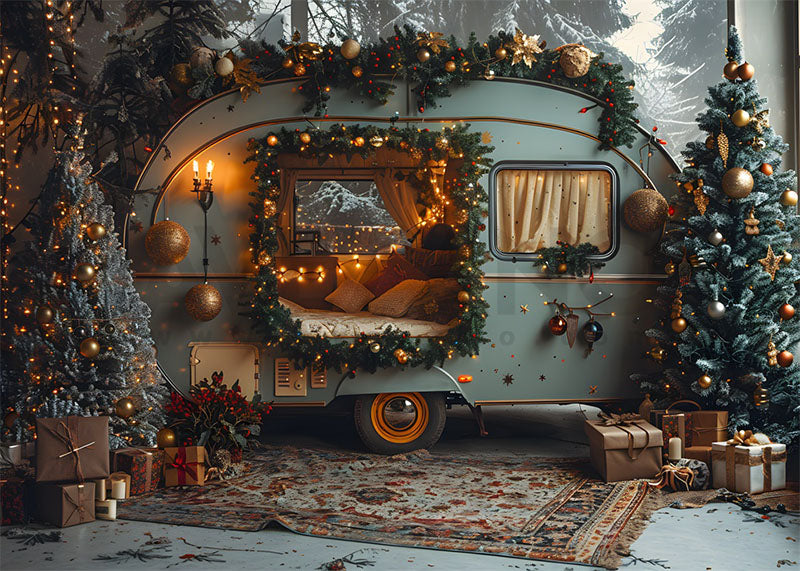 Avezano Christmas Tree and light Green RV Photography Backdrop