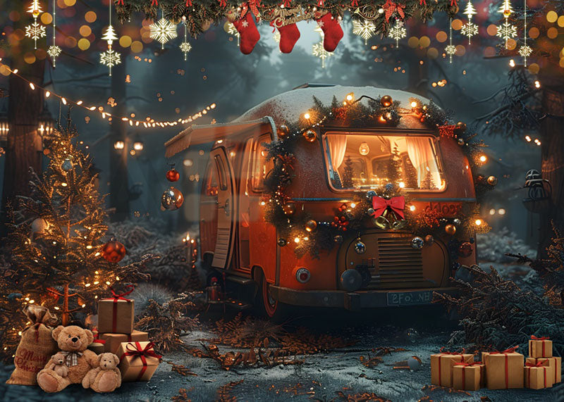 Avezano Vintage little Red Cars and Christmas Presents Photography Backdrop