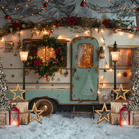 Avezano Christmas Tree and Vintage RV  2 pcs Set Backdrop