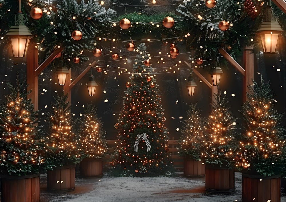 Avezano Christmas Tree and Cabin Photography Backdrop Scene Room Set