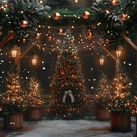 Avezano Christmas Tree and Cabin Photography Backdrop Scene Room Set