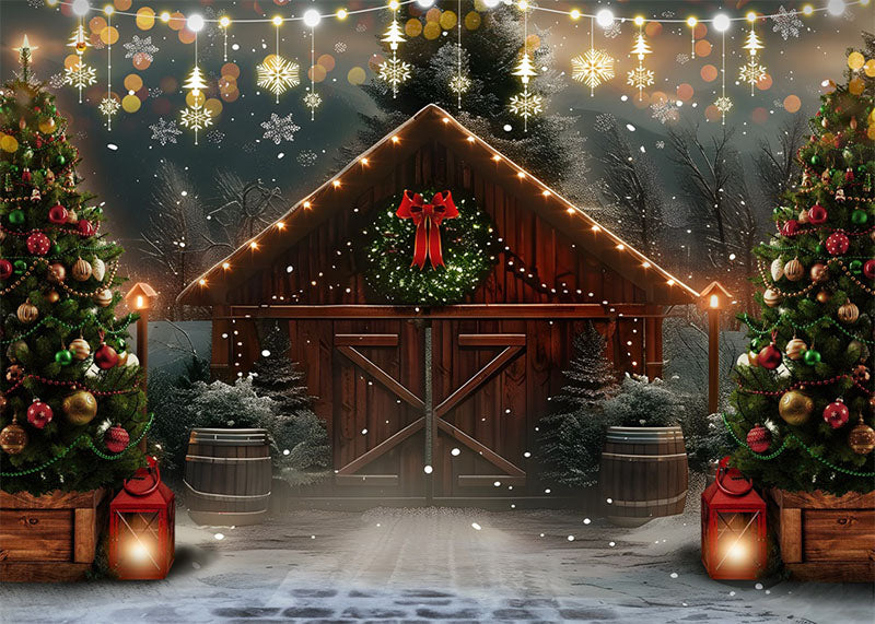 Avezano Christmas Tree and log Cabin Photography Backdrop