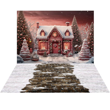 Avezano Christmas Tree Gift Red House 2 pcs Set Backdrop