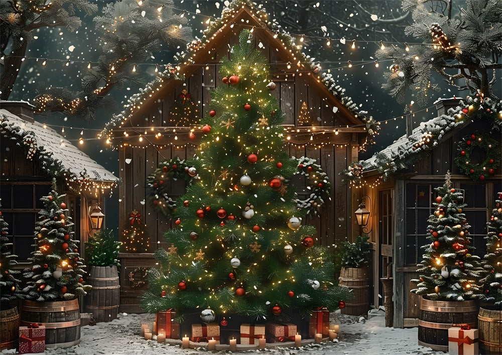 Avezano Christmas Tree and Cabin Photography Backdrop Scene Room Set