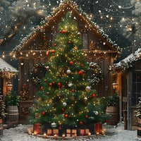 Avezano Christmas Tree and Cabin Photography Backdrop Scene Room Set