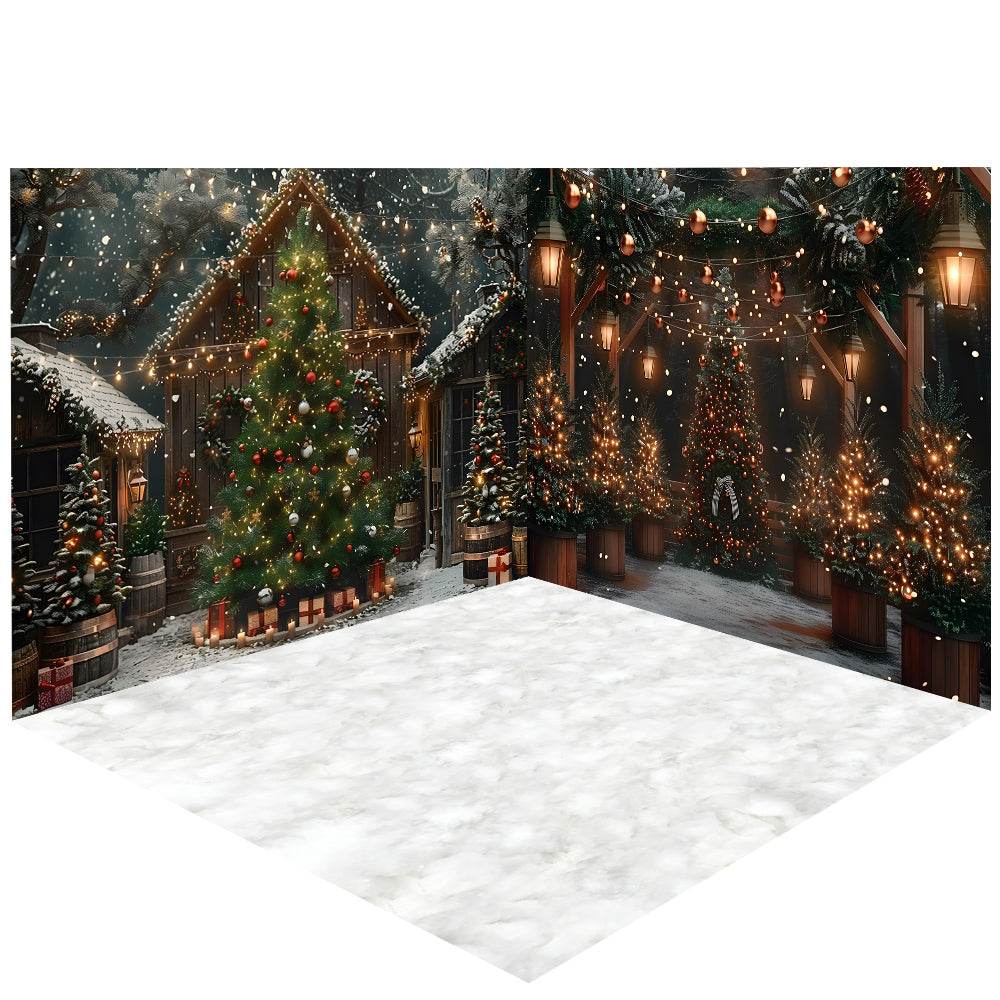 Avezano Christmas Tree and Cabin Photography Backdrop Scene Room Set