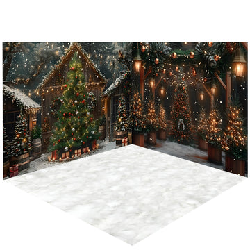 Avezano Christmas Tree and Cabin Photography Backdrop Scene Room Set