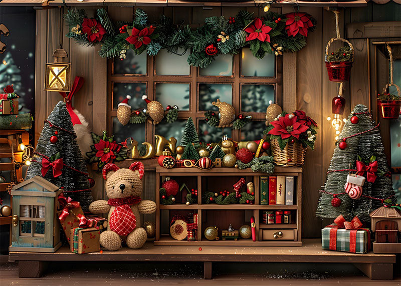 VIP Avezano Christmas Windows and Woven Bears Photography Backdrop