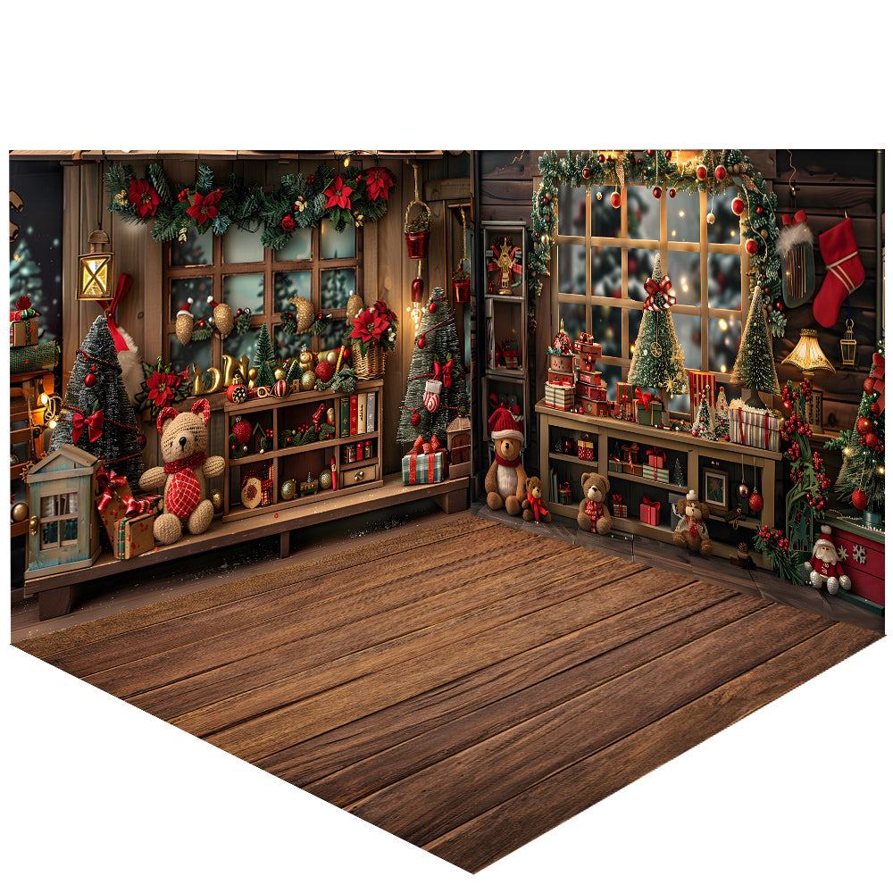 Avezano Windowsill Presents and Christmas Trees Photography Backdrop Scene Room Set