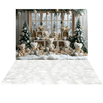 Avezano Christmas Tree and Windowsill White Bear  2 pcs Set Backdrop