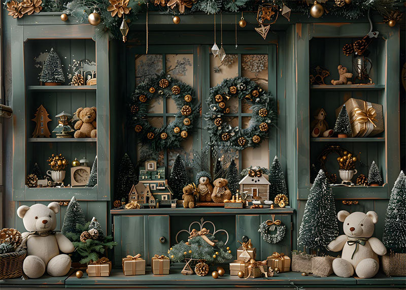 Avezano Christmas Green Gift Window Photography Backdrop