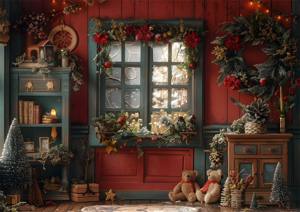 Avezano Christmas Door Decoration Photography Backdrop Scene Room Set