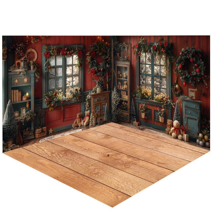 Avezano Christmas Door Decoration Photography Backdrop Scene Room Set