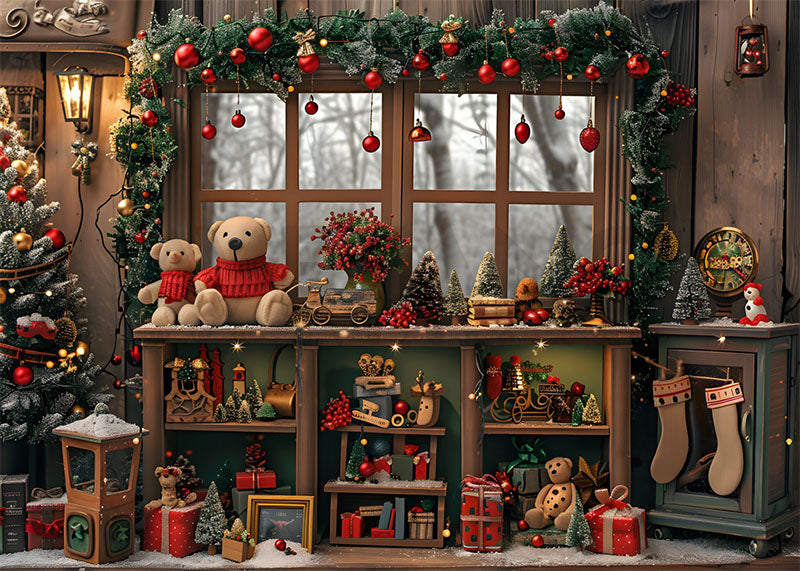 Avezano Christmas Windowsill Gift Bear Toys Photography Backdrop