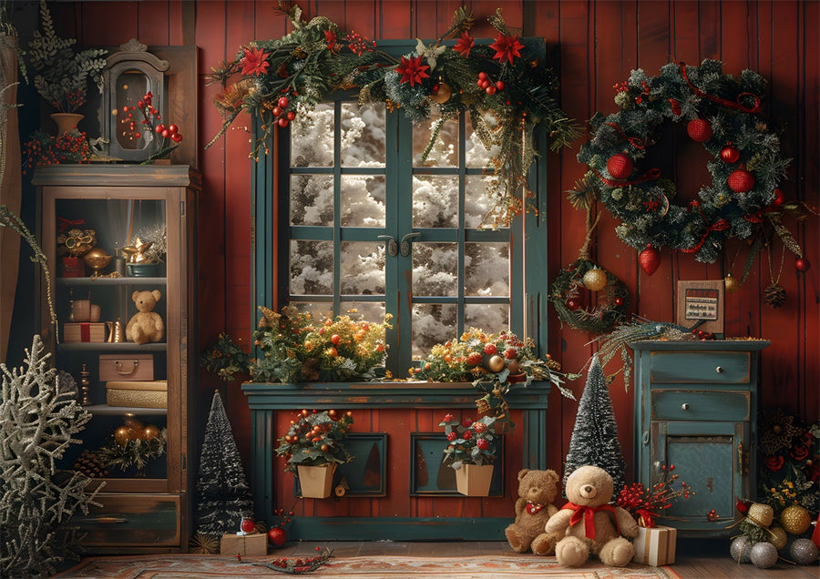 Avezano Christmas Door Decoration Photography Backdrop Scene Room Set