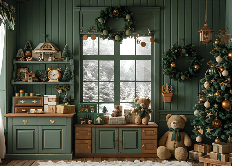 Avezano Christmas Green Room Windowsill Gift Photography Backdrop