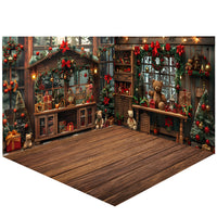 Avezano Christmas Bows and Bear Dolls Photography Backdrop Scene Room Set