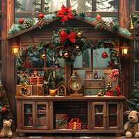 Avezano Christmas Bows and Bear Dolls Photography Backdrop Scene Room Set