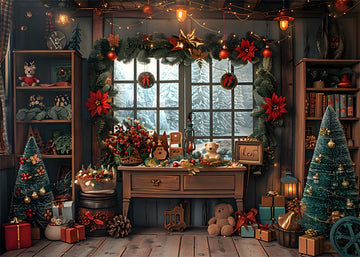 Avezano Christmas Trees and Windows Decorate Rooms in Winter Photography Backdrop