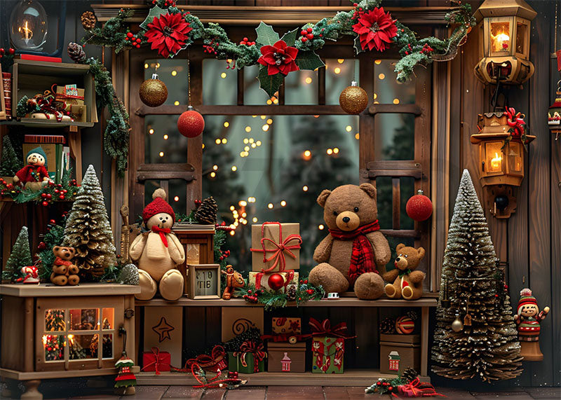 Avezano Christmas Trees and Bear Presents Photography Backdrop