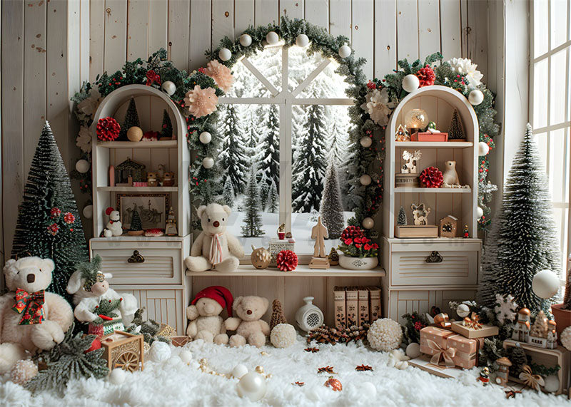 Avezano Christmas Trees and White Bear Room Photography Backdrop