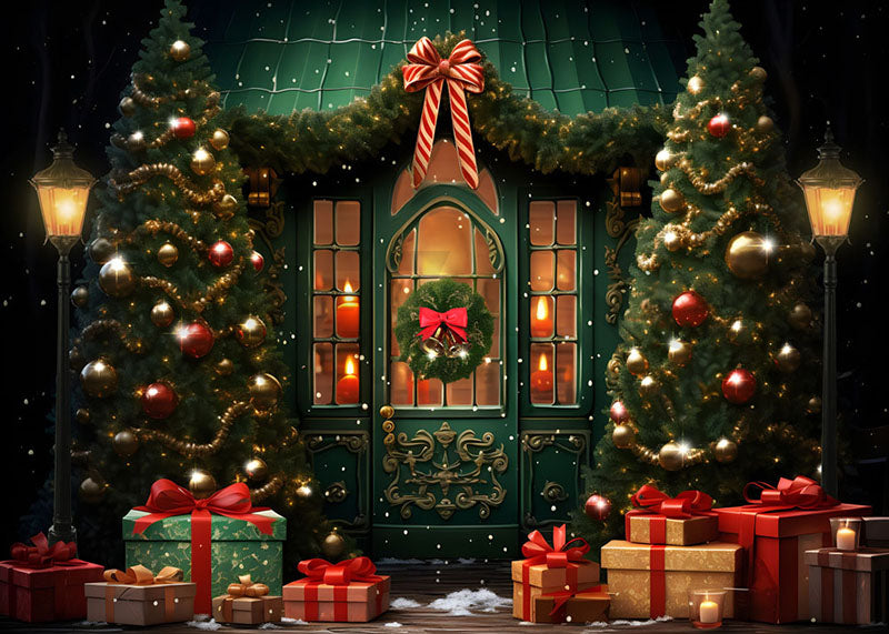 Avezano Green Christmas Beautiful Shops Photography Backdrop