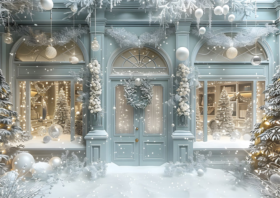 Avezano Winter Christmas Blue Shop Photography Backdrop Scene Room Set