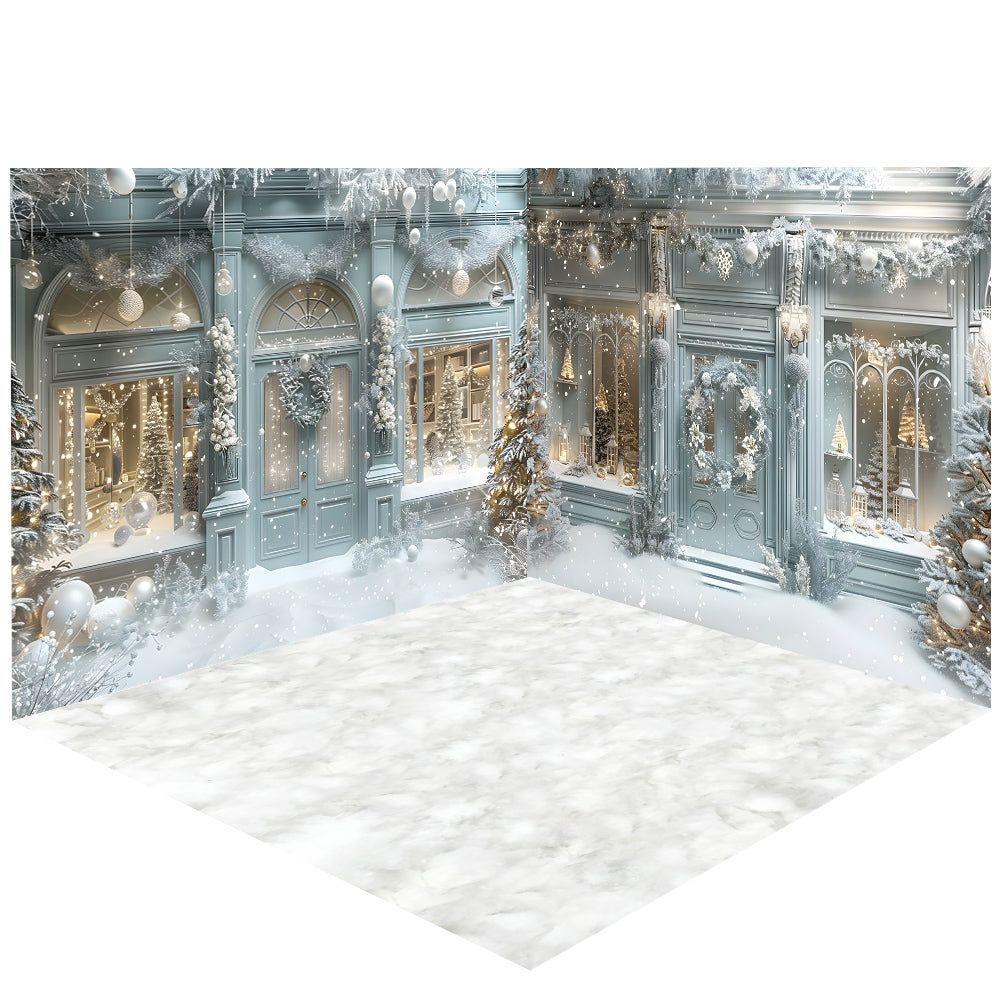 Avezano Winter Christmas Blue Shop Photography Backdrop Scene Room Set