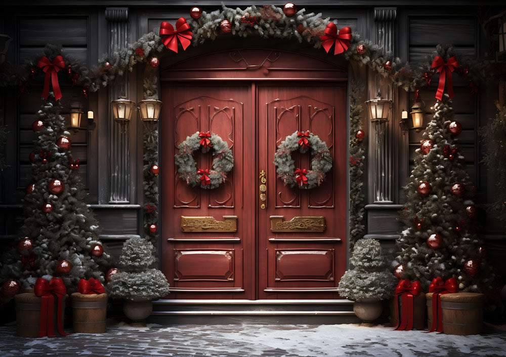 Avezano Christmas Red Door Decoration 2 pcs Set Backdrop