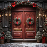 Avezano Christmas Red Door Decoration 2 pcs Set Backdrop