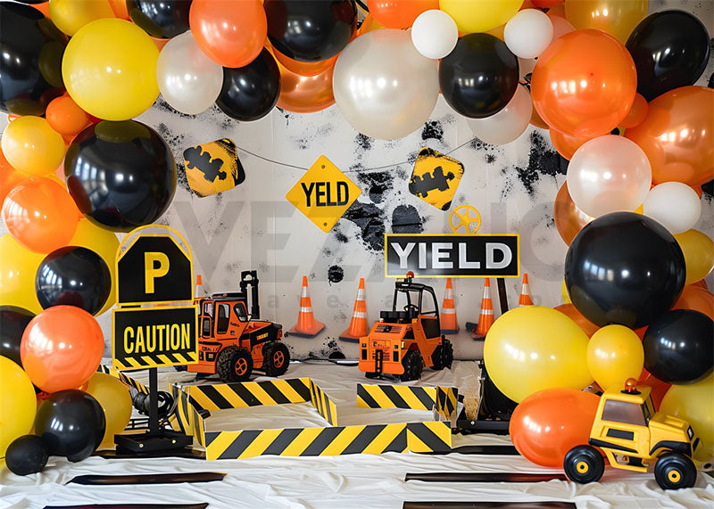 Avezano Backhoe and Warning Sign Balloon Party for Children Photography Background