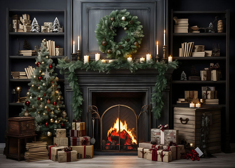 Special offers Avezano Christmas Fireplace Green Wreath Photography Backdrop