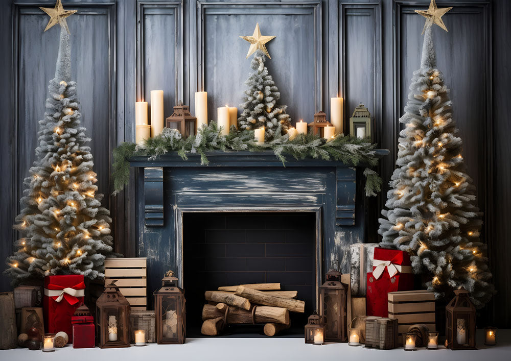 Avezano Christmas Fireplace Wood 2 pcs Set Backdrop