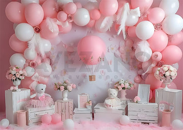 Avezano Pink Balloons Arch Bear Toy Birthday Party Photography Background