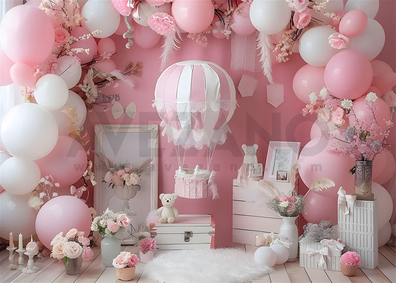 Avezano Pink Balloon Arch and Flower for Children Photography Backgrou