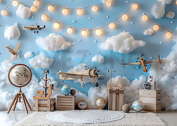 Avezano Model Airplanes and Clouds Birthday Party Photography Background