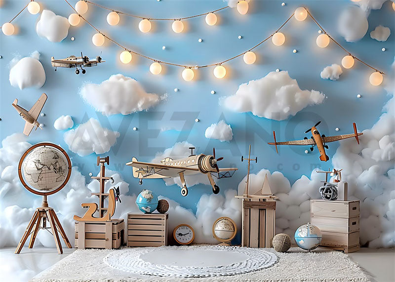 Avezano Model Airplanes and Clouds Birthday Party Photography Background