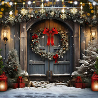 Avezano Christmas Cottage Wreaths and Bows 2 pcs Set Backdrop