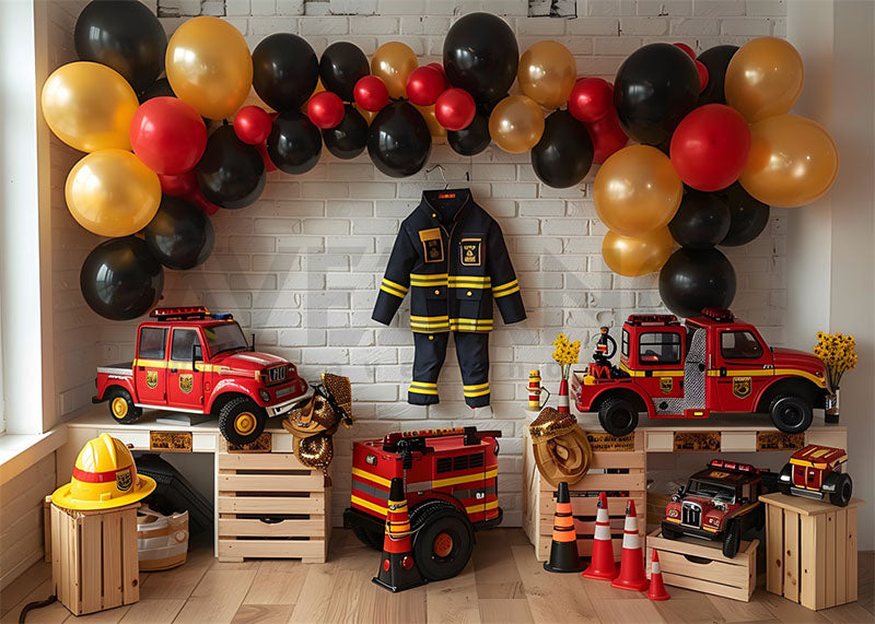 Avezano Fire Truck Model Balloon Party Photography Background