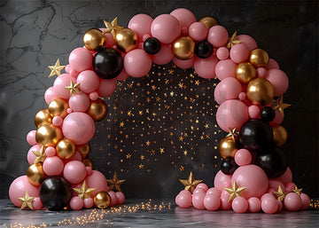 Avezano Pink Black and Gold Balloon Arch Birthday Party Photography Background