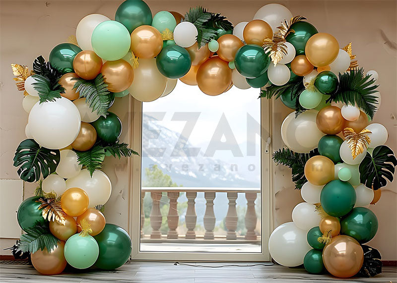 Avezano Green is the Balloon Arch Wedding Photography Background