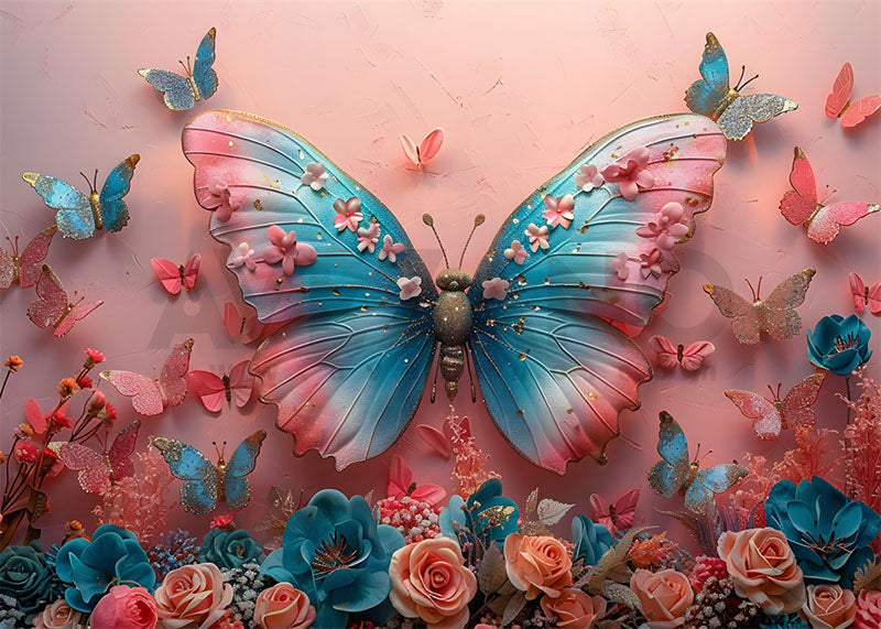 Avezano Pink Blue Butterfly Photography Background